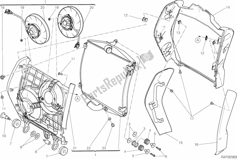 All parts for the Water Cooler of the Ducati Diavel Xdiavel Thailand 1260 2018